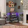 Armocity 5-Tier AV Media Stand with Power Strips, Media Console with LED Lights, Audio Tower Rack with Adjustable Shelves, Stereo Stands and Racks, 40.8'', Grey Oak view 2