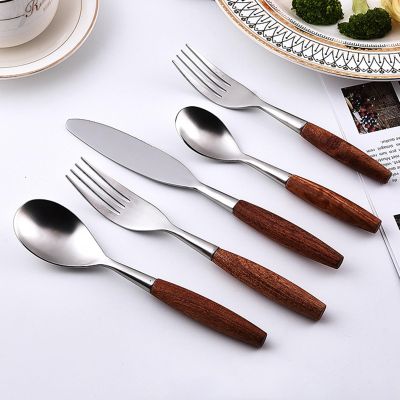 40 piece silverware set, 18/8 stainless steel flatware set,vintage wooden handle,steak knife fork spoon, household tableware set, cultery set for restaurant wedding
