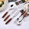 40 piece silverware set, 18/8 stainless steel flatware set,vintage wooden handle,steak knife fork spoon, household tableware set, cultery set for restaurant wedding view 3