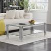 47.24" Glass Coffee Table, Luxury 2-Tier Center Coffee Table with Silver Stainless Steel Frame, Modern Rectangle Center Table Accent Cocktail Table with Low Storage Shelf for Living Room view 1