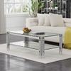 47.24" Glass Coffee Table, Luxury 2-Tier Center Coffee Table with Silver Stainless Steel Frame, Modern Rectangle Center Table Accent Cocktail Table with Low Storage Shelf for Living Room view 2