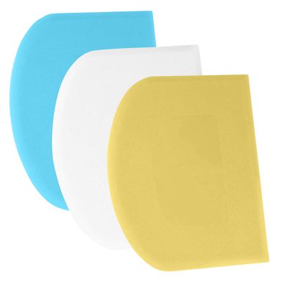 SURDOCA Dough Scraper Bench Scraper - 3P 7.1x4.9" Plastic Flexible Bowl Scraper, Sharp Edge & Angles Cake Scraper. Non-Slip Bakeware Decorating Tools Sculpting & Modeling Tools - Yellow+White+Blue