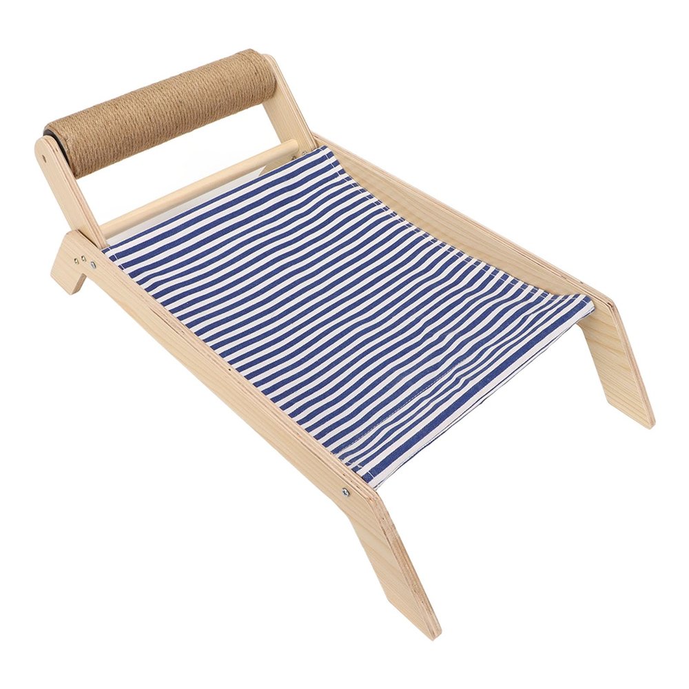 LIZEALUCKY Cat Chair, Cat Hammock Bed, Elevated Cat Beds for Indoor Cats, Wooden Cat Chair with Sisal Scratcher, Cozy Cat Lounger Mini Beach Chair (Beach Sisal Roller Bed)