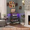 Armocity 5-Tier AV Media Stand with Power Strips, Media Console with LED Lights, Audio Tower Rack with Adjustable Shelves, Stereo Stands and Racks, 40.8'', Black Walnut view 2