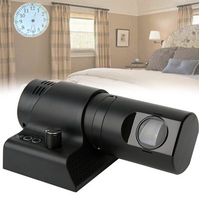 LED Projection Alarm Clock, 180 Adjustable, Wall Clock with 5 Dimming Colors, Analog Face, Brightness Adjustable, Clearly Visible, for Home (Black)