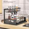 Gavigain Under Sink Organizer, Black L Shape 2 Tier Slide Out Sink Shelf for Kitchen Bathroom Storage view 2