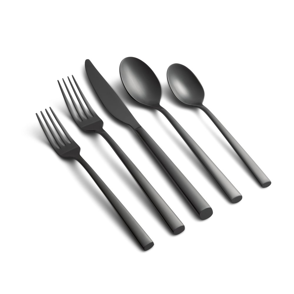 Cambridge 516620GZDS Toya Black Satin 20-Piece Flatware Set