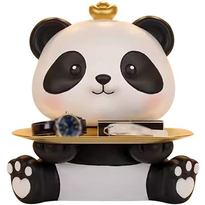 Sculpture with Tray Desktop Cute Ingot Panda Statue Tray, Creative Resin Storage Tray for Wine Cabinet, Candy Tray, Housewarming Gift