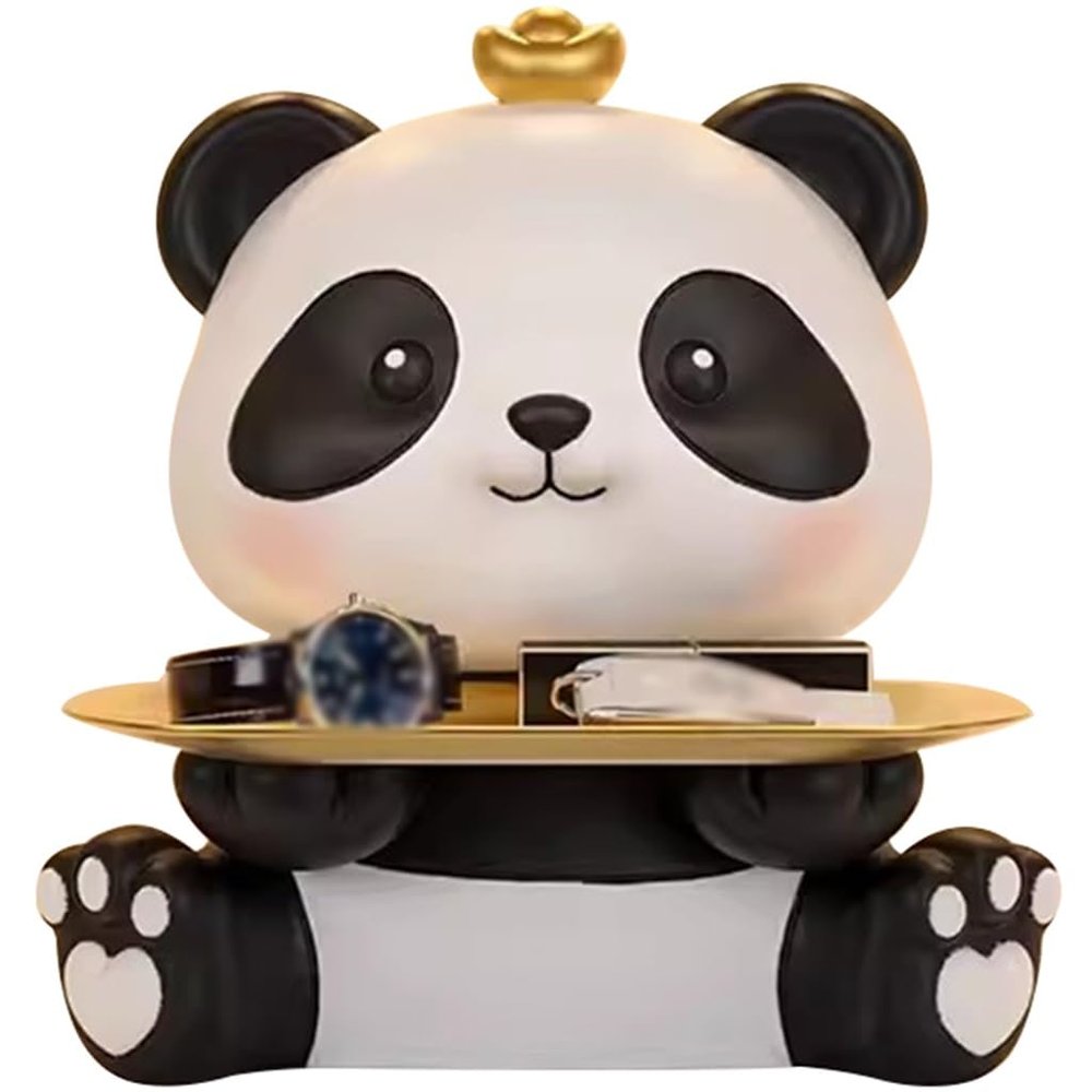 Sculpture with Tray Desktop Cute Ingot Panda Statue Tray, Creative Resin Storage Tray for Wine Cabinet, Candy Tray, Housewarming Gift