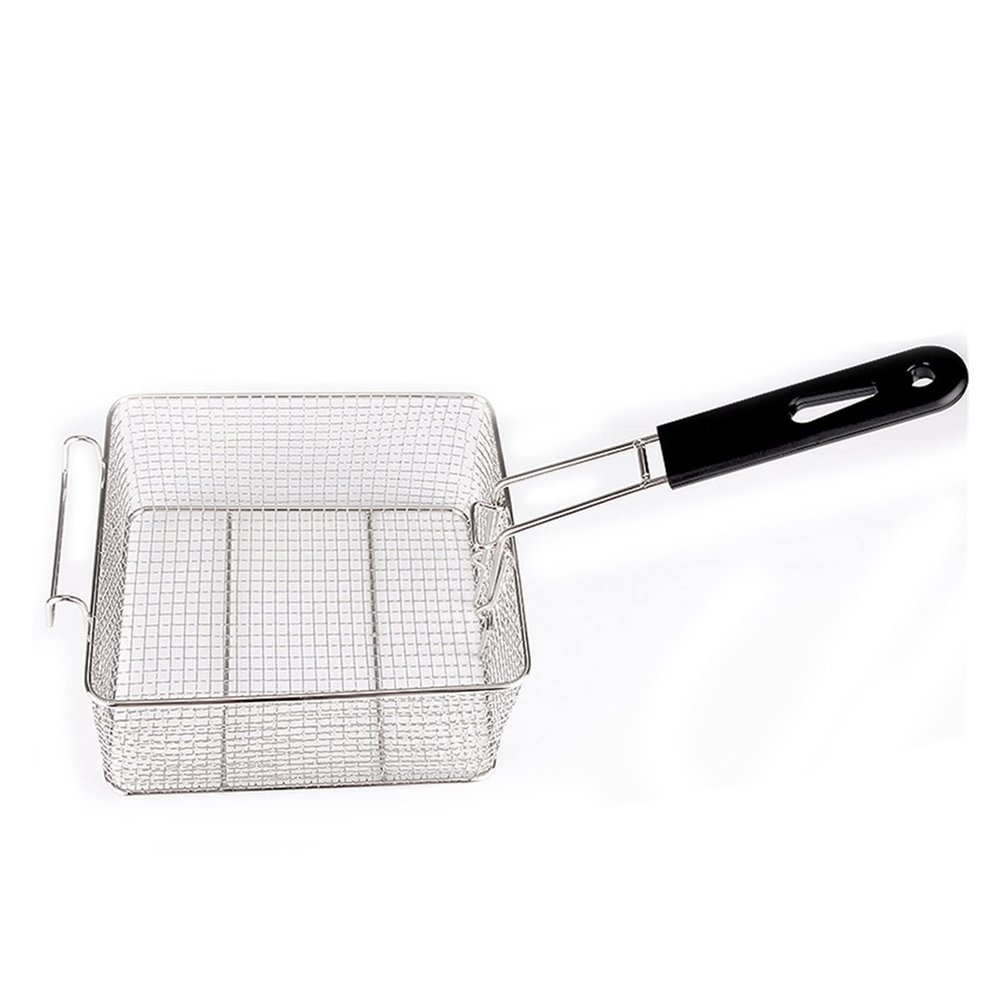 BABETRUE Fries Basket Stainless Steel Hanging Steel Fryer Food Fryer Basket Strainer Plastic Handle Square Removable Kitchen Cooking Tools Fry Baskets with Handle