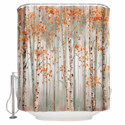 Orange Tree Leaf Shower Curtain Set with Hook 72" x 96",Washable Cloth Polyester Fabric Shower+Curtain,Waterproof Bath/Bathroom/Showers/Bathtubs Curtains Modern Abstract Forest Graffiti Painting Art