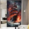 FOCCAFB Colorful Boat Window Privacy Film, Beautiful Night Ocean Nautical Landscape Self Adhesive Frosted Glass Window Film for Home Office Bathroom 27.6Wx47.2L inch view 3