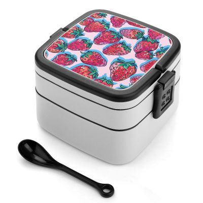 DJUETRUI Bento Box Adult Lunch Box Double Insulated Boxes Reusable Bento Lunch Box Strawberry Pattern Style Leak-Proof Lunchbox for Dining Out Work Picnic, ZDG54D12GSG