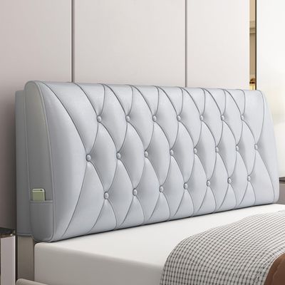 ZZYK Bedside Cushion Large Bed Backrest Faux Leather Headboard Pillow Lumbar Support Upholstered Reading Pillow Removable Daybed Bunk Bed Bolster,Silver,Paste/79x23x4In