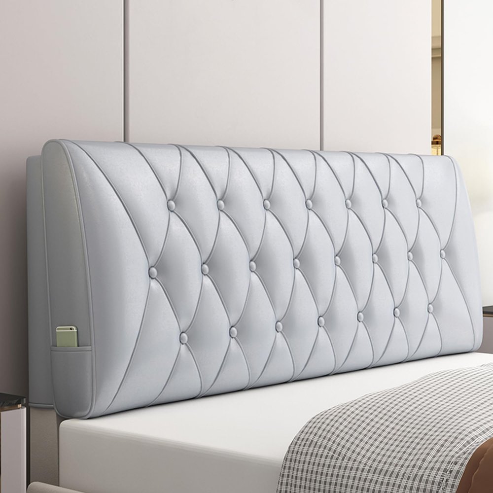 ZZYK Bedside Cushion Large Bed Backrest Faux Leather Headboard Pillow Lumbar Support Upholstered Reading Pillow Removable Daybed Bunk Bed Bolster,Silver,Paste/79x23x4In