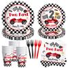 Suhelkit Race Car 2nd Birthday Party Decorations Tableware Kids, Red Two Curious Two Fast Birthday Decorations Party Supplies, Paper Plate, Cup, Napkin, Fork, Serves 24 view 1