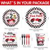 Suhelkit Race Car 2nd Birthday Party Decorations Tableware Kids, Red Two Curious Two Fast Birthday Decorations Party Supplies, Paper Plate, Cup, Napkin, Fork, Serves 24 view 2