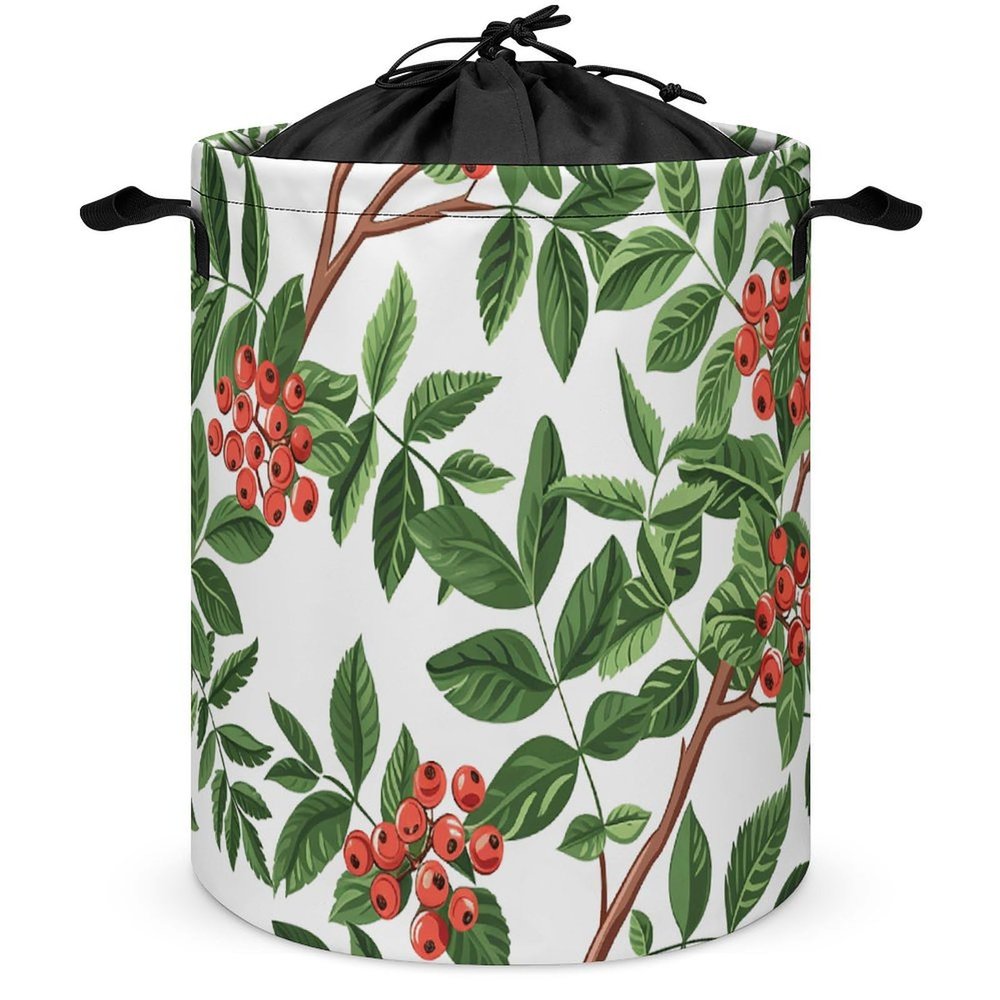 Laundry Basket for Bathroom Laundry Hamper with Handles Red Berry Art Laundry Basket Waterproof Storage Basket for Dirty Clothes Circular Lightweight Organizer Basket Dirty Clothes Hamper for Bedroom