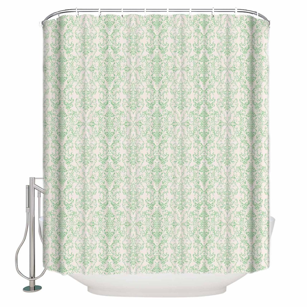 Green Paisley Ethnic Shower Curtain Set with Hook 36" x 78",Washable Cloth Polyester Fabric Shower+Curtain,Waterproof Bath/Bathroom/Showers/Bathtubs Curtains Traditional Oriental Mandala Floral Boho