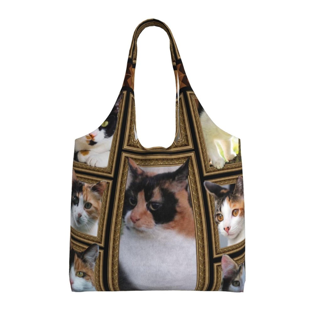 Xsovgoi Calico Cat Canvas Tote Bags For Grocery Shopping Reusable Cloth Bags Soft Shoulder Bag