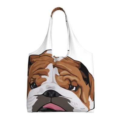 Xsovgoi English Bulldog Canvas Tote Bags For Grocery Shopping Reusable Cloth Bags Soft Shoulder Bag
