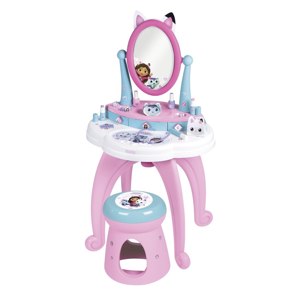 Smoby - Gabby et la Maison Magique - 2-in-1 Dressing Table - Stool + 12 Dummy Accessories Included - Adjustable Mirror - Suitable for Ages 3 and Above - Made in France