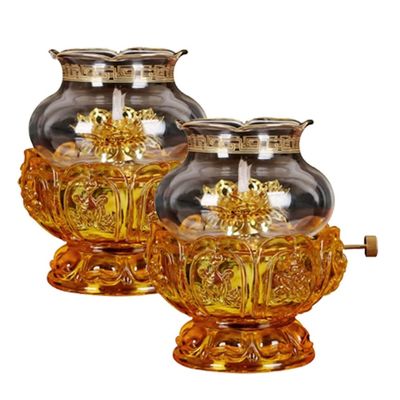 UNbit Kerosene Lamp, Oil Lamps for Indoor Home Buddha Front Light Kerosene Lamp with Yellow Crystal Glass Lotus Light Holder Ultra Pure Paraffin Lamp OilCandle Holder Lantern Night Light Lamp