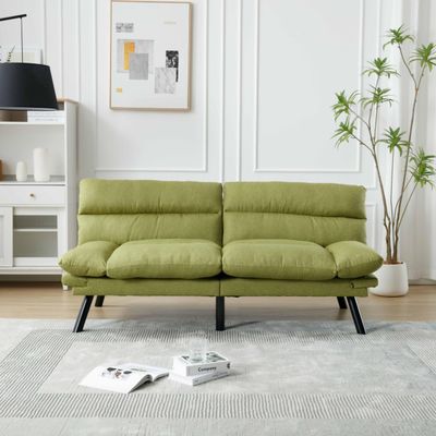 anwickjeff Comfy Futon Sofa Bed with Adjustable Backrest,Convertible Futon Couch Bed with Adjustable Arms,Modern Folding Loveseat Sofa for Living Room,Bedroom,Office (Green)