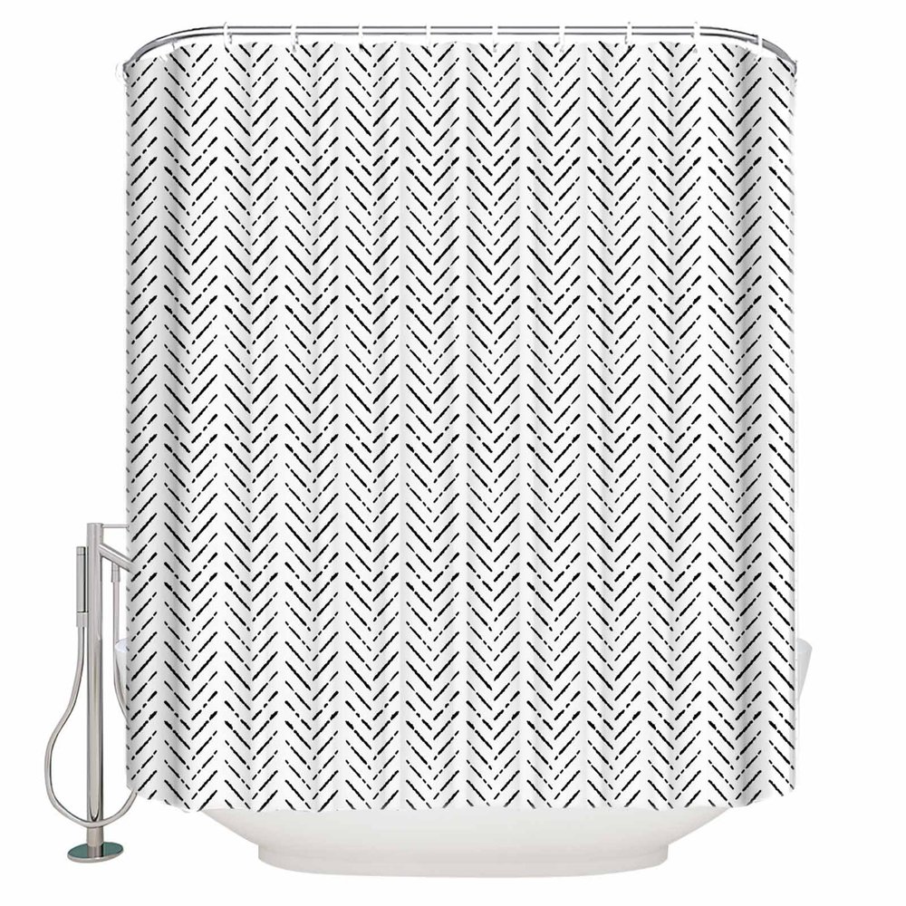 Black White Striped Shower Curtain Set with Hook 36" x 78",Washable Cloth Polyester Fabric Shower+Curtain,Waterproof Bath Curtains for Bathroom,Showers,Bathtubs Decor Contemporary Minimalist Geometric