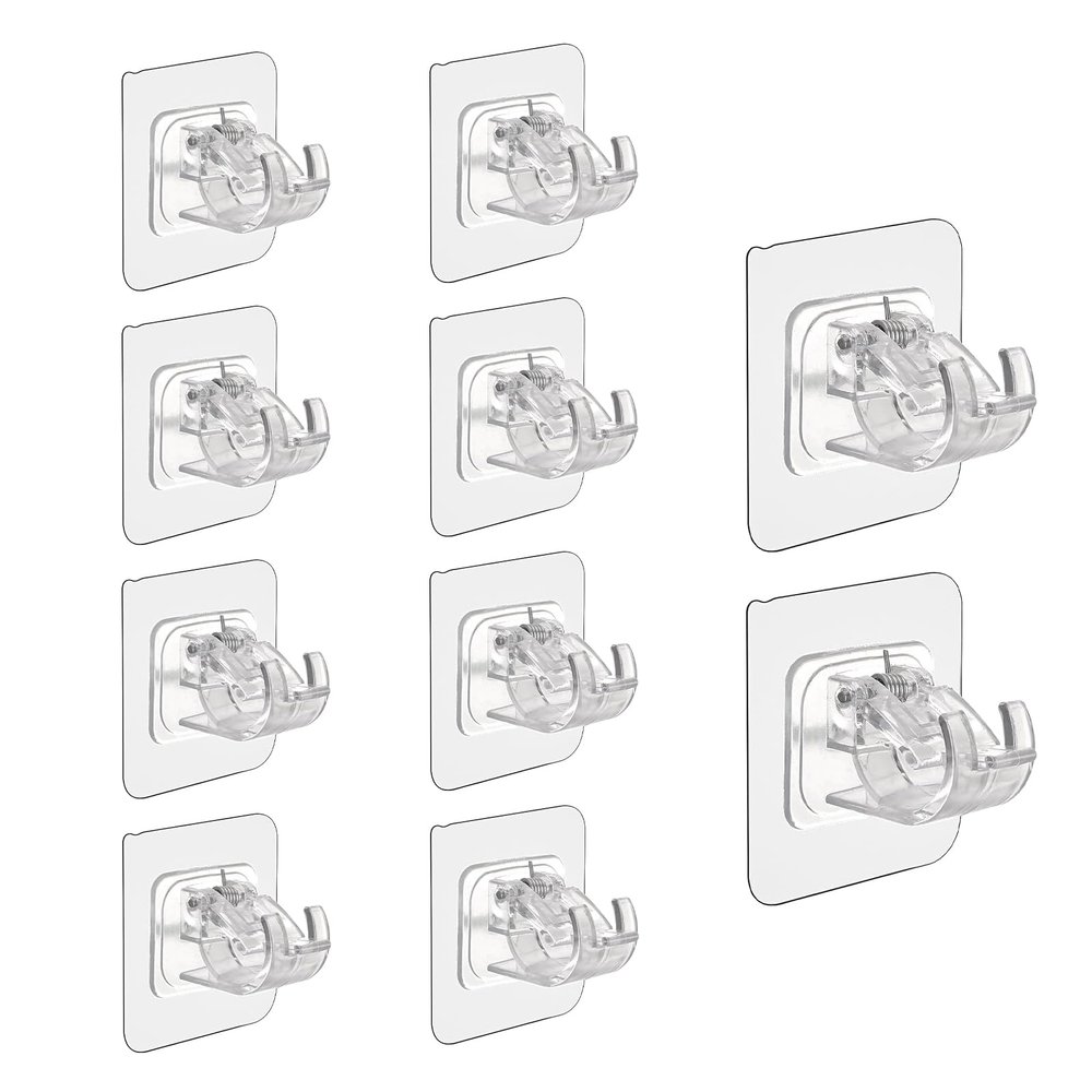 10PCS No Drill Curtain Rod Brackets, Nail-Free Self-Adhesive Curtain Rod Hooks, Multi-Purpose Adjustable Curtain Rod Hooks for Home, Kitchen, Bathroom(Transparent)