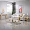 3-Piece Marble Living Room Table Set,Modern Coffee Table Set of 3 Includes 1 Coffee Table and 2 End Tables with Stainless Steel Legs,Sofa Side Tables Perfect for Home Furniture (Gold) view 2