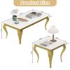 3-Piece Marble Living Room Table Set,Modern Coffee Table Set of 3 Includes 1 Coffee Table and 2 End Tables with Stainless Steel Legs,Sofa Side Tables Perfect for Home Furniture (Gold) view 3