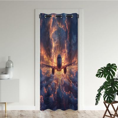 Airplane Door Curtains for Doorways, Vintage Military Aviation Aircraft Fighter Blackout Curtain for Kids Bedroom Closet, Grommet Thermal Insulated Privacy Door Drapes for Room Divider, 34"W x 80"L