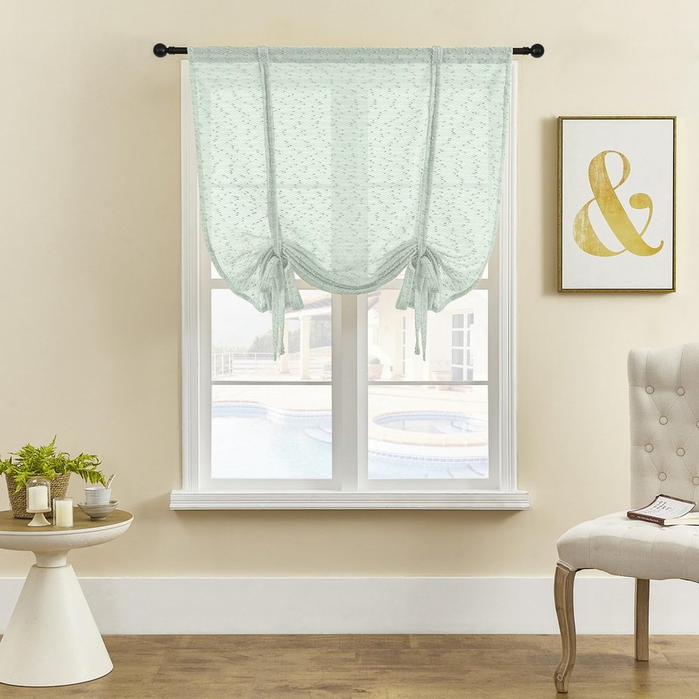 Liveinu Curtain Thermal Insulated Tie Up Window Shade Light Blocking Curtains for Kitchen Bathroom, Decoration Balloon Shade Corner Window Drape, Mint Green, 48" W x 56" L