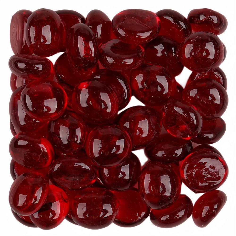 LiFschal 200G(0.45LB) Red Flat Glass Marbles, 60-70PCS(0.51"-0.71"), Vase Fillers, Craft Beads