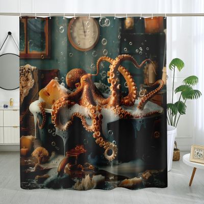 DESIHOM Funny Octopus Shower Curtain Set 72" x 72" with Hooks, Fun Anime Kraken Bathroom Decor, Cool Anime Octopus Bath Accessories Polyester Fabric