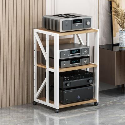 3/4/5 Tier Movable AV Media Stand Component Cabinet CD Player Stand Stereo Audio Rack Tower Multi-Functional Open Storage Wooden Shelf for Home/Office/Theater(Color:White,Size:3 Tier)