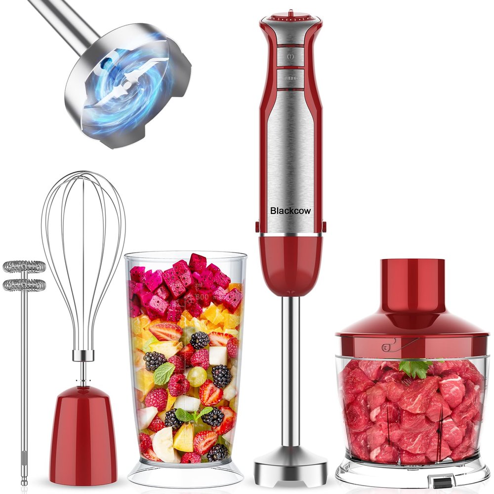 Immersion Blender Handheld for Kitchen,Emulsion Blender Handheld,6 Speed Electric Hand Mixer with BPA Free Attachments:Chopper Bowl,Whisk,Milk Frother,Measuring Cup