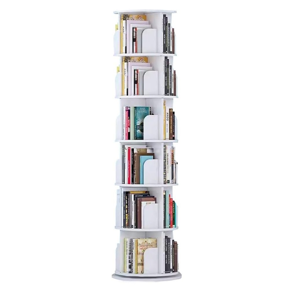 2/3/4/5/6 Tier Revolving Bookshelf Creative 360 Display Rotating Bookcase White Rotating Bookcase Media Display Rack Tower for Living Room Bedroom(Size:46 * 190cm)