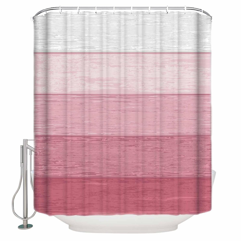 Pink Farmhouse Shower Curtain Set with Hook 36" x 72",Washable Cloth Polyester Fabric Shower+Curtain,Waterproof Bath Curtains for Bathroom,Showers,Bathtubs Decor Geometric Pastel Solid Wooden Grain