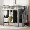 NicBex Loft Bed with Desk Loft Bed with Desk and Storage Queen Bed Frame with Storage Bunk Bed with Desk Underneath The Lower Level is a Wardrobe Suitable for Families with Many Children, Gray view 3