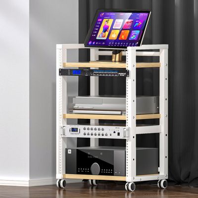 3-Tier AV Media Stand Corner TV Shelf CD Player Stand Stereo Component Storage Cabinet Movable Audio Rack with Height Adjustable Wooden Shelf for Home/Office/Theater(Color:Black 1)