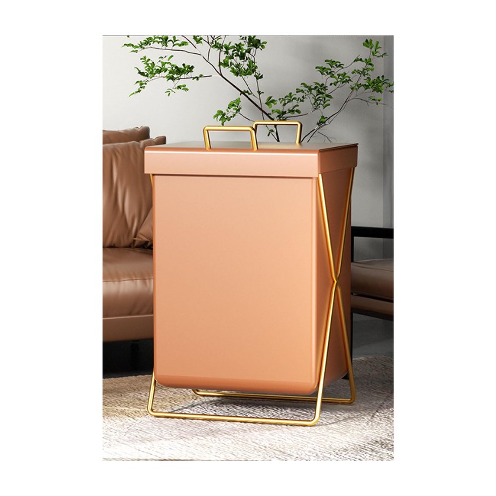 UXHRILV Laundry Basket w/Leather Bag Sorter Organizer Black/Gold Metal Frame Laundry Hamper Luxury Folding Dirty Clothes Basket w/Lid
