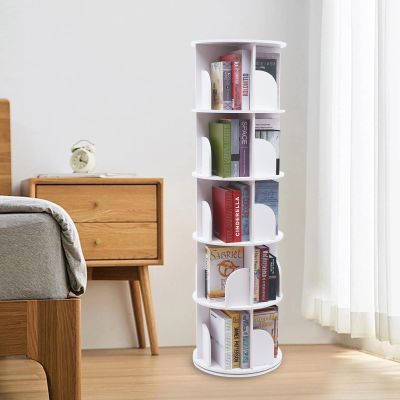 Macahimia 5 Tier Rotating Bookshelf,360Revolving Bookcase Organizer,Rotating Stackable Shelves for Bedrooms Living Rooms Office