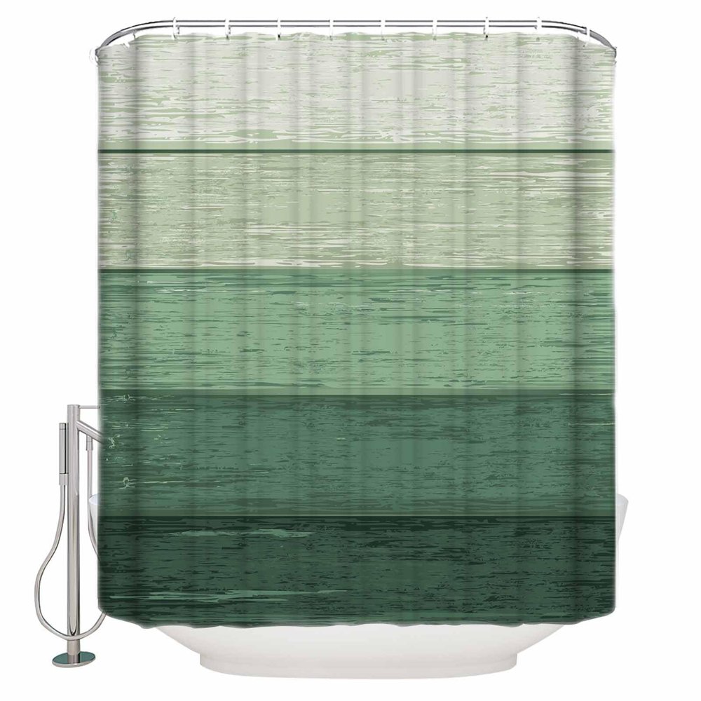 Green Shower Curtain Set with Hook 36" x 78",Washable Cloth Polyester Fabric Shower+Curtain,Waterproof Bath Curtains for Bathroom,Showers,Bathtubs Decor Farmhouse Geometric Gradient Wood Stripe Retro