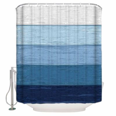 Blue Shower Curtain Set with Hook 72" x 96",Washable Cloth Polyester Fabric Shower+Curtain,Waterproof Bath Curtains for Bathroom,Showers,Bathtubs Decor Geometric Retro Striped Rustic Farmhouse Wooden