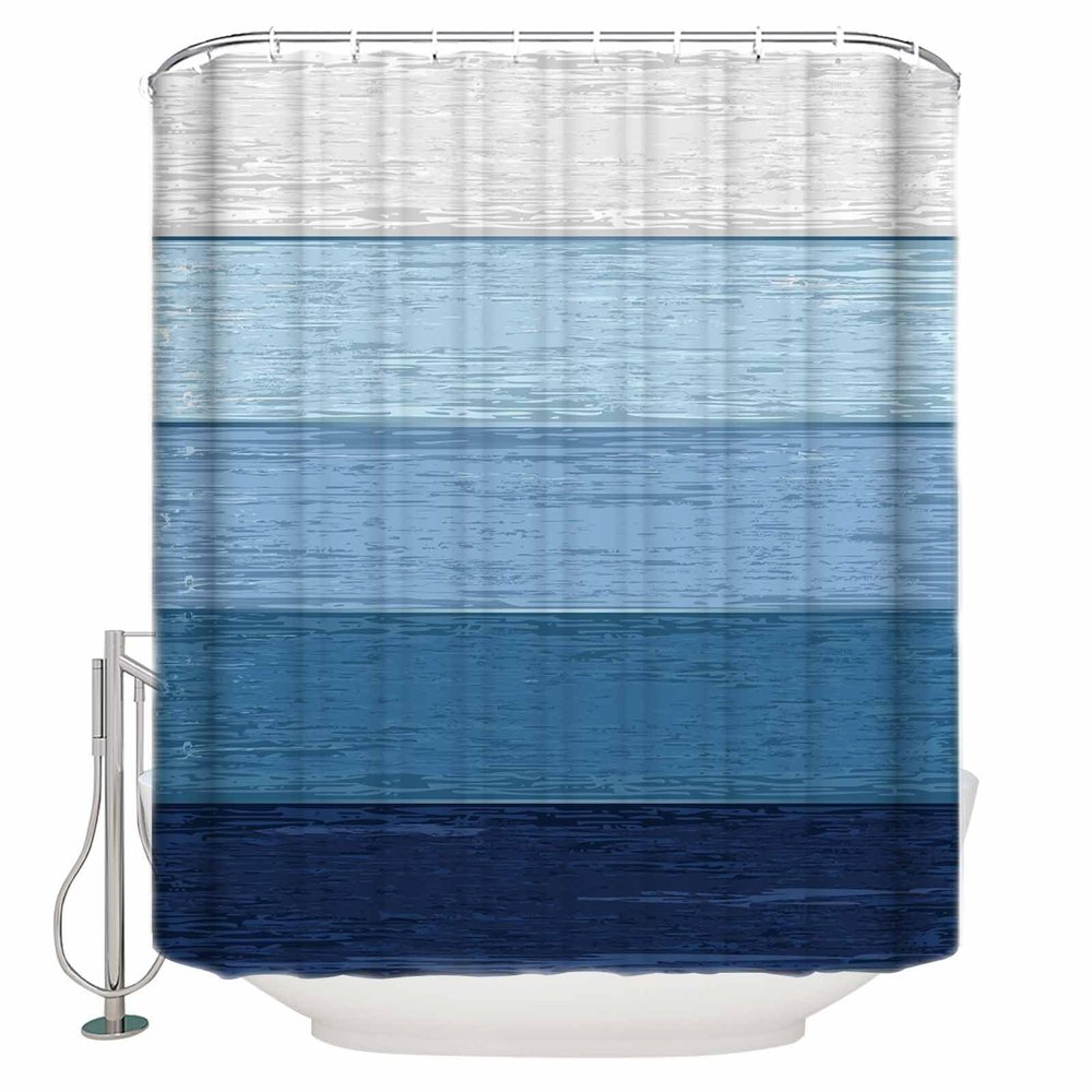 Blue Shower Curtain Set with Hook 72" x 96",Washable Cloth Polyester Fabric Shower+Curtain,Waterproof Bath Curtains for Bathroom,Showers,Bathtubs Decor Geometric Retro Striped Rustic Farmhouse Wooden