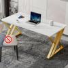 CraftThink Writing Desk, Modern Stone Computer Desk Work Desk Study Table with Steel Sled Base for Home Office (White- Gold,39.5" L x 23.5" W x 29.5" H) view 1
