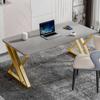 CraftThink Writing Desk, Modern Stone Computer Desk Work Desk Study Table with Steel Sled Base for Home Office (White- Gold,39.5" L x 23.5" W x 29.5" H) view 3