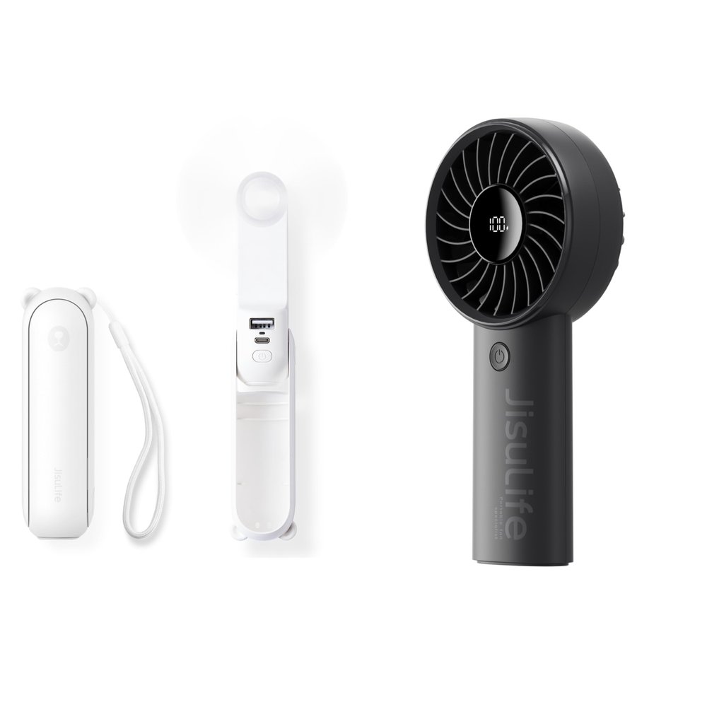 JISULIFE 3 IN 1 Hand Fan with Power Bank, Flashlight & 2024 Powerful Handheld Fan Life4 with LED Display
